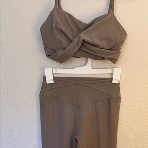 BuffBunny Taupe Cross-Front Sports Bra & High-Waist Leggings Set